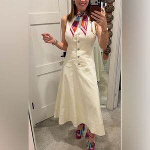 Cream Button-Front A-Line Dress